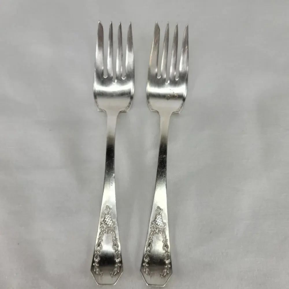 Vintage Holmes & Edwards XIV IS Silverplate Salad Forks Art Deco Pair